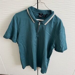 Boss Teal Polo Shirt with Zip Collar Sz XL